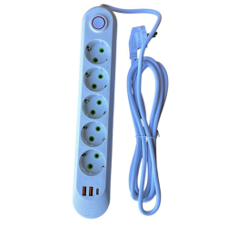 Удлинитель с заземлением, 5 гнезд , 2 USB, с выключателем , 5м, 60шт/ящ