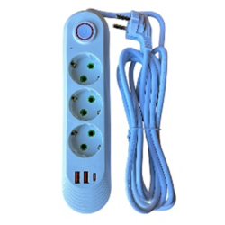 Удлинитель с заземлением, 3 гнезда , 2 USB, с выключателем , 2м, 60шт/ящ