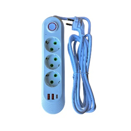 Подовжувач з заземленням, 3 гнізда, 2 USB, з вимикачем, 2м, 60шт/ящ