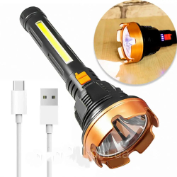 Фонарь ручной аккумуляторный от USB, 5Вт, Gold Silver Gs-835 / Мощный светодиодный 25см, 5Вт