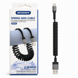 Кабель спіральний для заряджання та передавання даних USB-A — Type-C, чорний, №CB157, 360шт/ящ