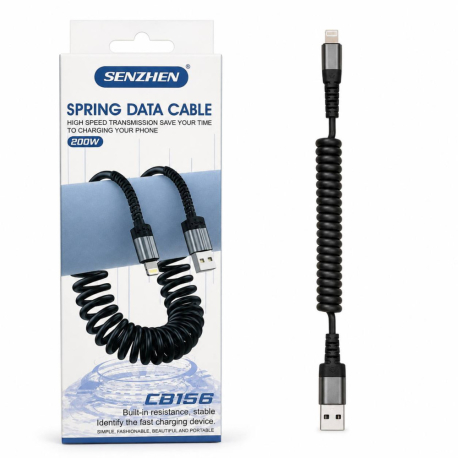 Кабель спіральний для заряджання та передавання даних USB-A — Lightning, чорний, №CB159, 360шт/ящ