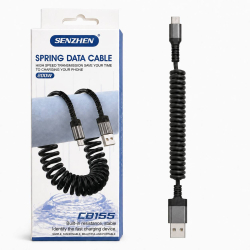 Кабель спіральний для заряджання та передавання даних USB-A — Micro-USB, чорний, №CB155 , 360шт/ящ